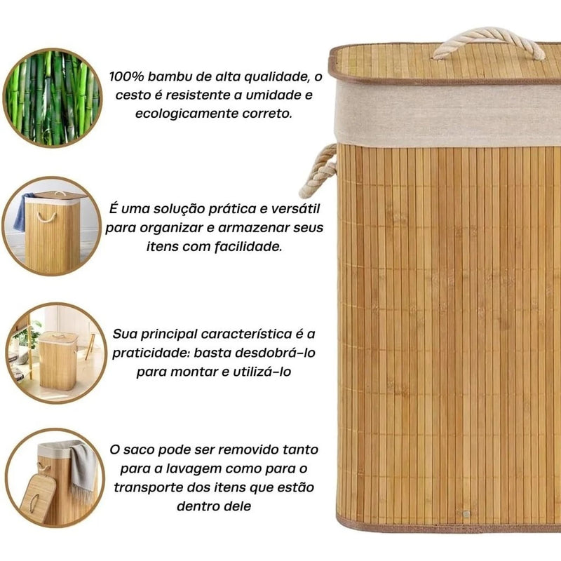 Cesto de Roupas de Bambu